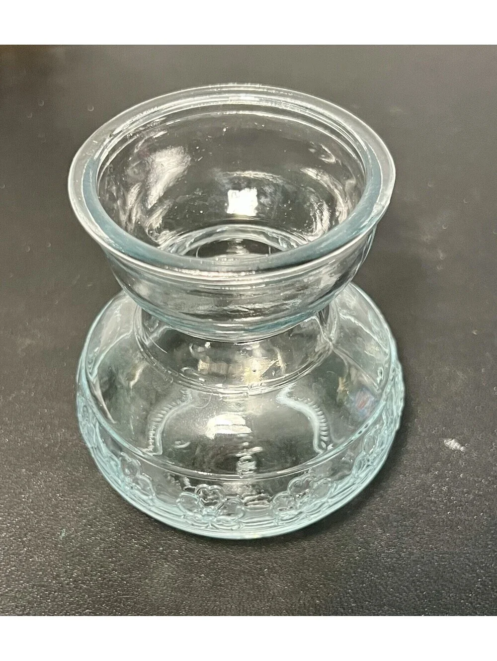Vintage 1990s Embossed Clear Floral Glass Bulb Forcing Vase, 3x4”